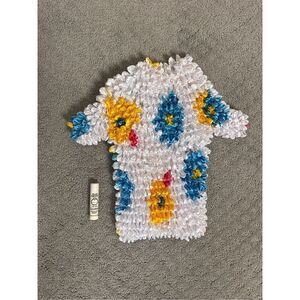 NWT 90’s Y2K Scrunch Shirt White Colorful Flowers One Size